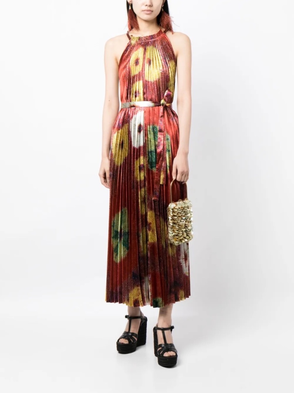 Ulla Johnson Amiko Floral Pleated Satin Maxi Dress Burgundy Multicolor- Size 00